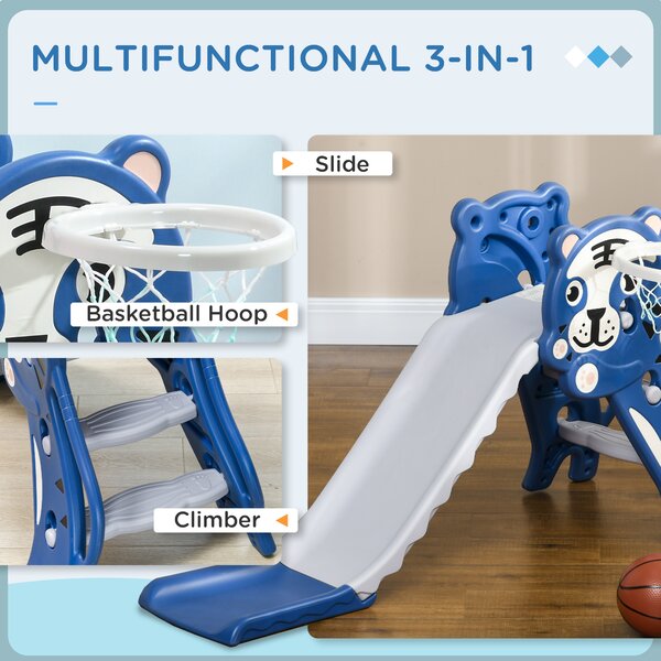 AIYAPLAY 2 in 1 Baby Slide for Indoor Use with Basketball Hoop, Basketball, for Ages 18-36 Months - Blue