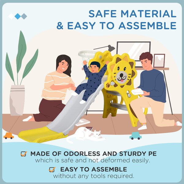 AIYAPLAY Baby Slide with Basketball Hoop, Easy to Assemble Kids Slide for Indoor Use, for Ages 18-36 Months - Yellow Aosom UK