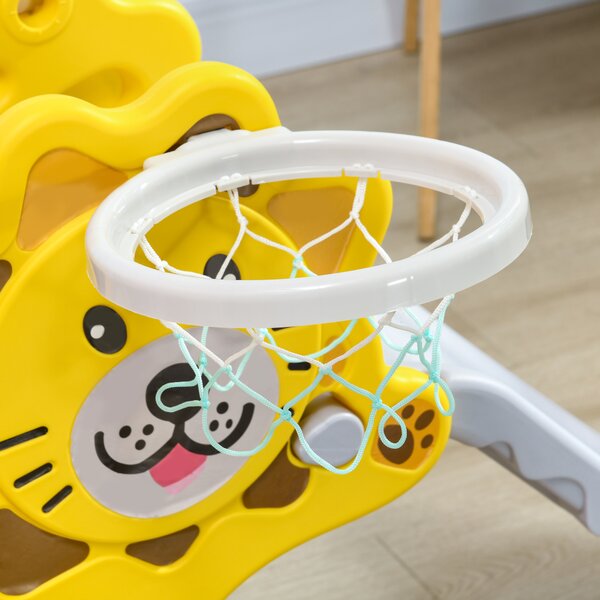 AIYAPLAY Baby Slide with Basketball Hoop, Easy to Assemble Kids Slide for Indoor Use, for Ages 18-36 Months - Yellow Aosom UK