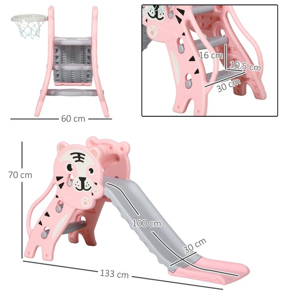 AIYAPLAY 2 in 1 Baby Slide for Indoor Use with Basketball Hoop, Basketball, for Ages 18-36 Months - Pink Aosom UK