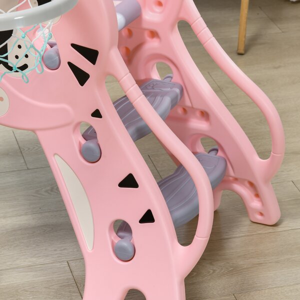 AIYAPLAY 2 in 1 Baby Slide for Indoor Use with Basketball Hoop, Basketball, for Ages 18-36 Months - Pink Aosom UK