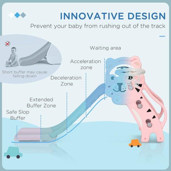AIYAPLAY 2 in 1 Baby Slide for Indoor Use with Basketball Hoop, Basketball, for Ages 18-36 Months - Pink Aosom UK