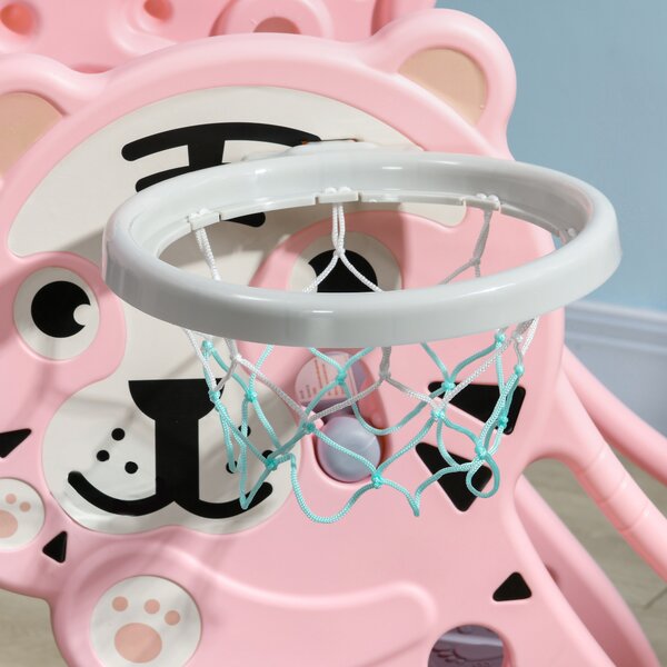 AIYAPLAY 2 in 1 Baby Slide for Indoor Use with Basketball Hoop, Basketball, for Ages 18-36 Months - Pink Aosom UK