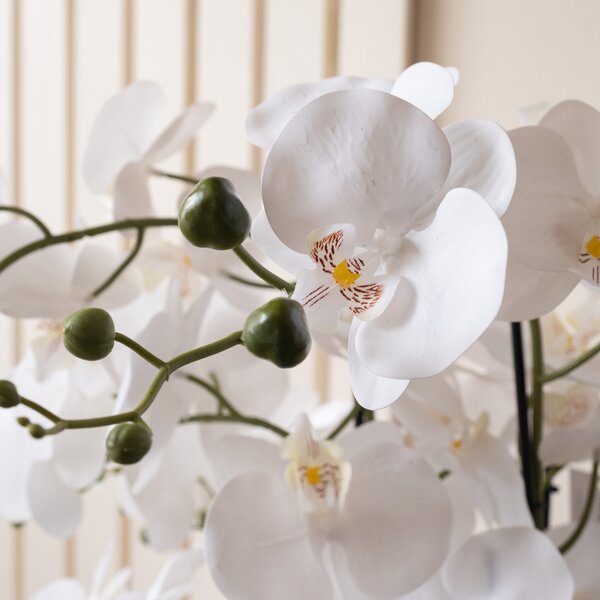 Artificial White Orchid in Grey Ceramic Plant Pot