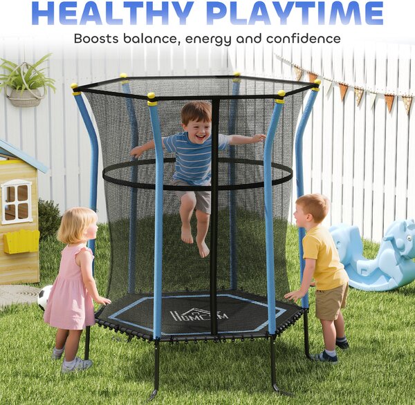 HOMCOM Kids Trampoline Mini Bouncer with Enclosure Safety Net For Ages 3-10 Years - Blue