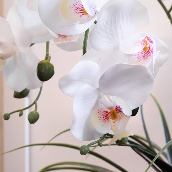 Artificial White Orchid in Glass Plant Pot