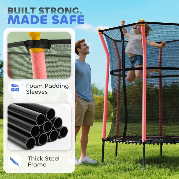 HOMCOM Kids Trampoline Mini Bouncer with Enclosure Safety Net For Ages 3-10 Years - Red Aosom UK
