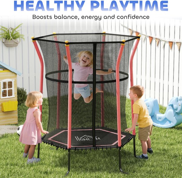 HOMCOM Kids Trampoline Mini Bouncer with Enclosure Safety Net For Ages 3-10 Years - Red Aosom UK