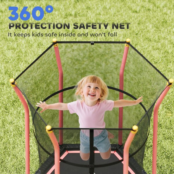HOMCOM Kids Trampoline Mini Bouncer with Enclosure Safety Net For Ages 3-10 Years - Red Aosom UK