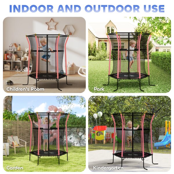 HOMCOM Kids Trampoline Mini Bouncer with Enclosure Safety Net For Ages 3-10 Years - Red Aosom UK