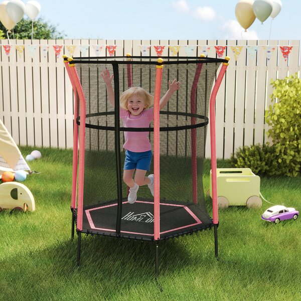 HOMCOM Kids Trampoline Mini Bouncer with Enclosure Safety Net For Ages 3-10 Years - Red Aosom UK