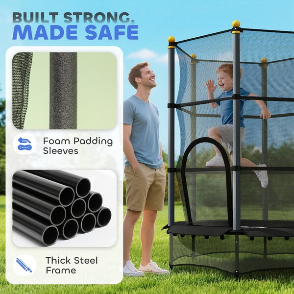 HOMCOM 4.6FT/75" Kids Trampoline, Indoor Outdoor Toddler Trampoline, with Safety Enclosure, Springless design - Black Aosom UK