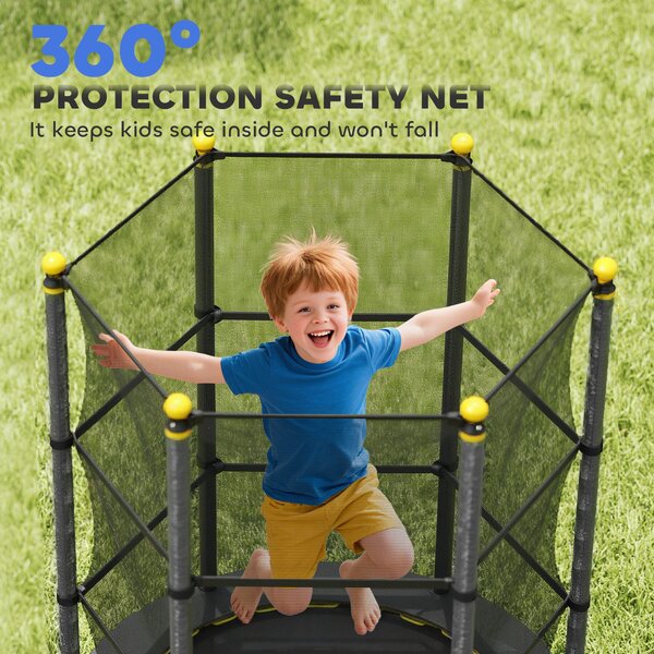 HOMCOM 4.6FT/75" Kids Trampoline, Indoor Outdoor Toddler Trampoline, with Safety Enclosure, Springless design - Black Aosom UK