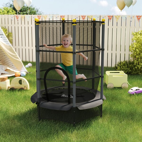 HOMCOM 4.6FT/75" Kids Trampoline, Indoor Outdoor Toddler Trampoline, with Safety Enclosure, Springless design - Black Aosom UK