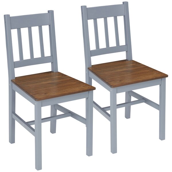 HOMCOM Dining Chairs Set of 2, Kitchen Chair with Slat Back, Pine Wood Structure for Living Room and Dining Room, Grey