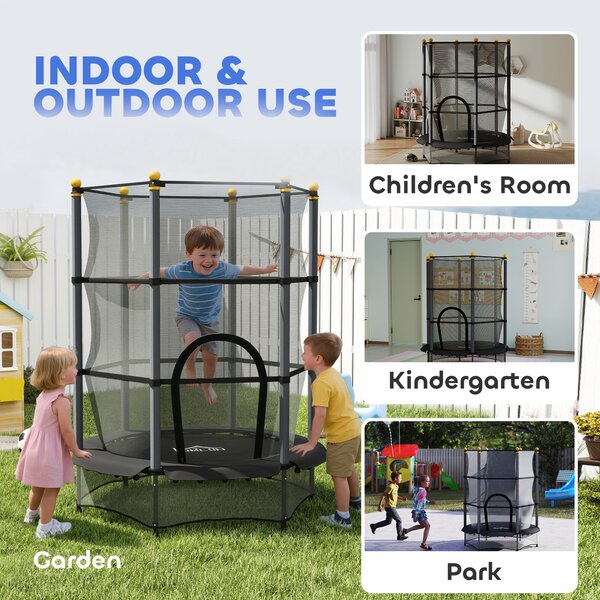 HOMCOM 4.6FT/75" Kids Trampoline, Indoor Outdoor Toddler Trampoline, with Safety Enclosure, Springless design - Black Aosom UK