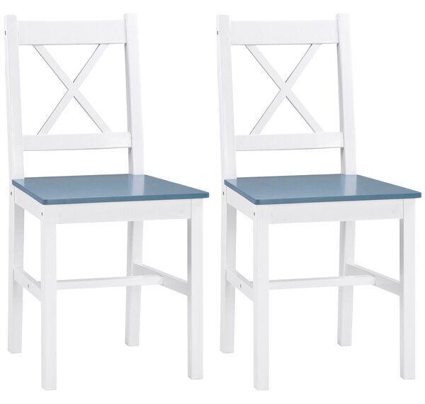 HOMCOM Dining Chairs Set of 2, Pine Wood Kitchen Chairs with Cross Back, Solid Structure for Living Room and Dining Room, White