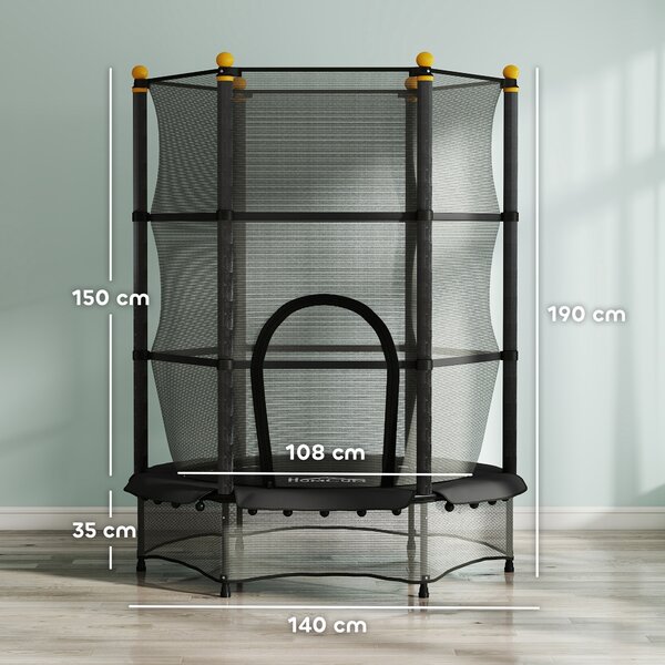 HOMCOM 4.6FT/75" Kids Trampoline, Indoor Outdoor Toddler Trampoline, with Safety Enclosure, Springless design - Black Aosom UK