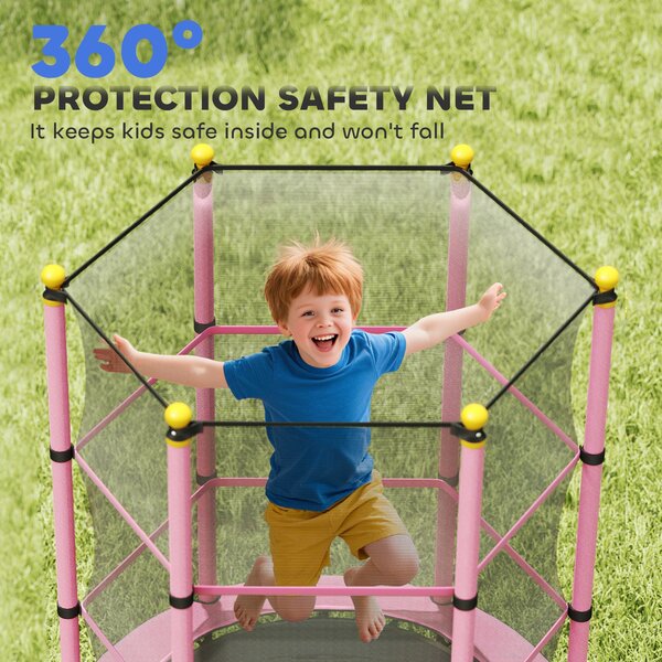 HOMCOM 4.6FT/75" Kids Trampoline, Indoor Outdoor Toddler Trampoline, with Safety Enclosure, Springless design - Pink Aosom UK