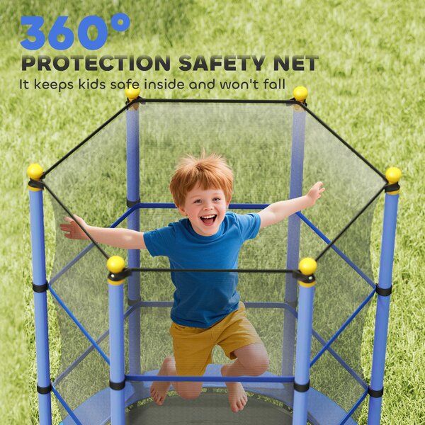HOMCOM 4.6FT/75" Kids Trampoline, Indoor Outdoor Toddler Trampoline, with Safety Enclosure, Springless design - Blue Aosom UK