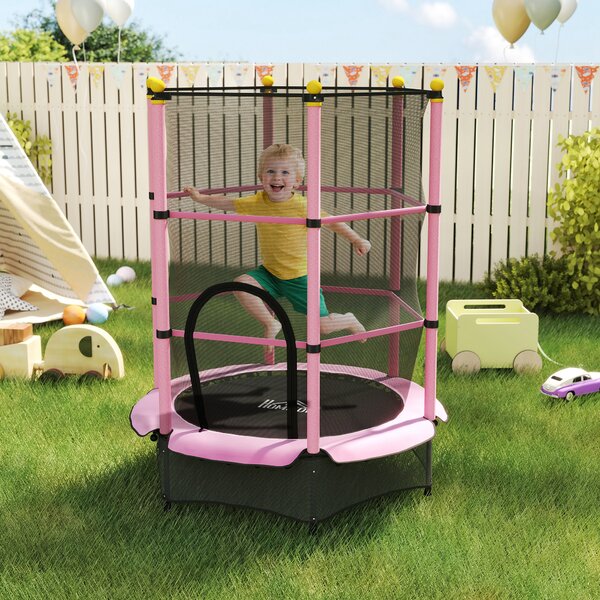 HOMCOM 4.6FT/75" Kids Trampoline, Indoor Outdoor Toddler Trampoline, with Safety Enclosure, Springless design - Pink Aosom UK