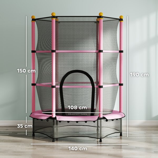 HOMCOM 4.6FT/75" Kids Trampoline, Indoor Outdoor Toddler Trampoline, with Safety Enclosure, Springless design - Pink Aosom UK