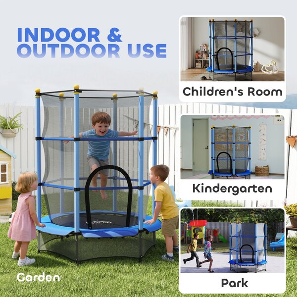 HOMCOM 4.6FT/75" Kids Trampoline, Indoor Outdoor Toddler Trampoline, with Safety Enclosure, Springless design - Blue Aosom UK