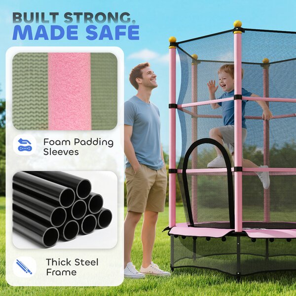 HOMCOM 4.6FT/75" Kids Trampoline, Indoor Outdoor Toddler Trampoline, with Safety Enclosure, Springless design - Pink Aosom UK