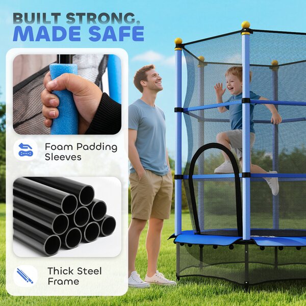 HOMCOM 4.6FT/75" Kids Trampoline, Indoor Outdoor Toddler Trampoline, with Safety Enclosure, Springless design - Blue Aosom UK