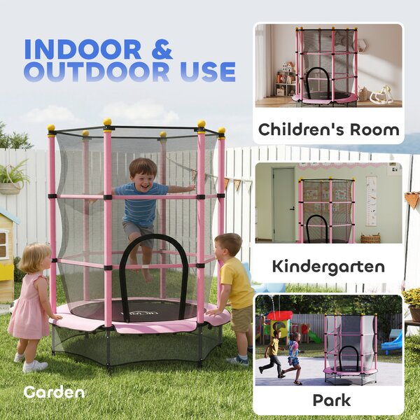 HOMCOM 4.6FT/75" Kids Trampoline, Indoor Outdoor Toddler Trampoline, with Safety Enclosure, Springless design - Pink Aosom UK