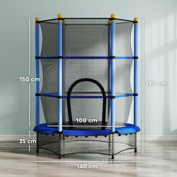 HOMCOM 4.6FT/75" Kids Trampoline, Indoor Outdoor Toddler Trampoline, with Safety Enclosure, Springless design - Blue Aosom UK
