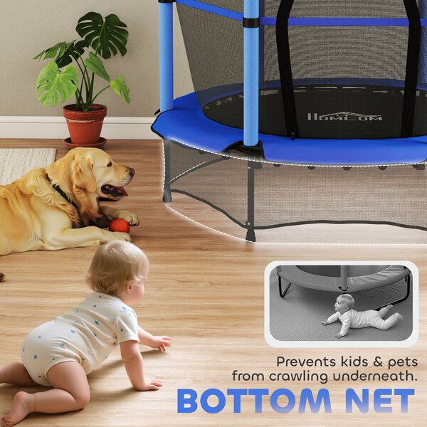 HOMCOM 4.6FT/75" Kids Trampoline, Indoor Outdoor Toddler Trampoline, with Safety Enclosure, Springless design - Blue Aosom UK