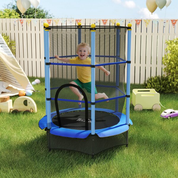 HOMCOM 4.6FT/75" Kids Trampoline, Indoor Outdoor Toddler Trampoline, with Safety Enclosure, Springless design - Blue Aosom UK