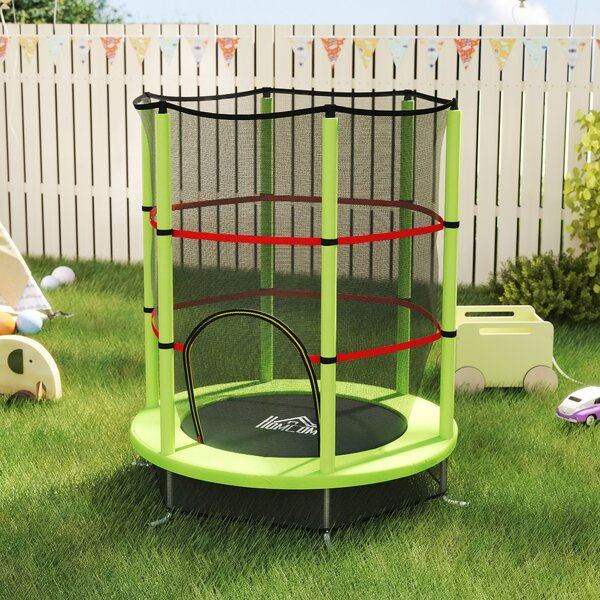 HOMCOM Kids Trampoline, with Enclosure Net, Steel Frame, for Ages 3-6 Years - Green