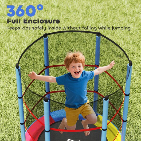 HOMCOM Kids Trampoline, with Enclosure Net, Steel Frame, for Ages 3-6 Years - MultiColoured