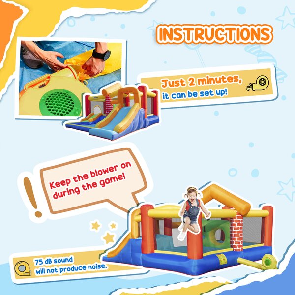 Outsunny 4 in 1 Kids Bounce Castle Extra Large Double Slides & Trampoline Design Inflatable House Pool Climbing Wall for Kids Age 3-8, 3.8x3.7x2.3m