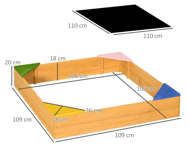Outsunny Kids Wooden Sand Pit, Children Sandbox, with Four Seats, Non-Woven Fabric, for Gardens, Playgrounds Aosom UK