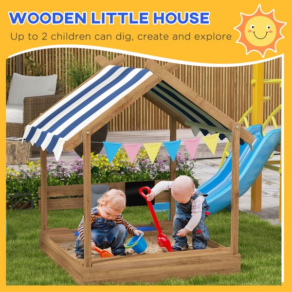 Outsunny Wooden Sandbox with Canopy House Design Brown Aosom UK