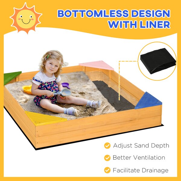 Outsunny Kids Wooden Sand Pit, Children Sandbox, with Four Seats, Non-Woven Fabric, for Gardens, Playgrounds Aosom UK
