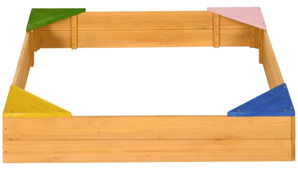 Outsunny Kids Wooden Sand Pit, Children Sandbox, with Four Seats, Non-Woven Fabric, for Gardens, Playgrounds Aosom UK