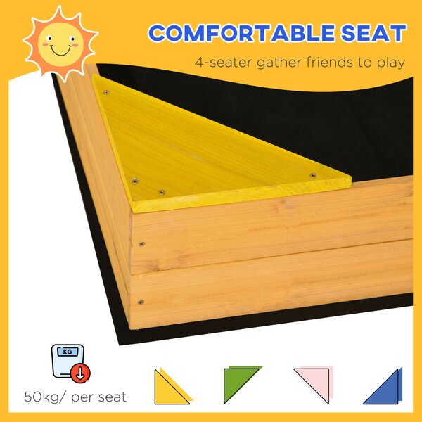 Outsunny Kids Wooden Sand Pit, Children Sandbox, with Four Seats, Non-Woven Fabric, for Gardens, Playgrounds Aosom UK