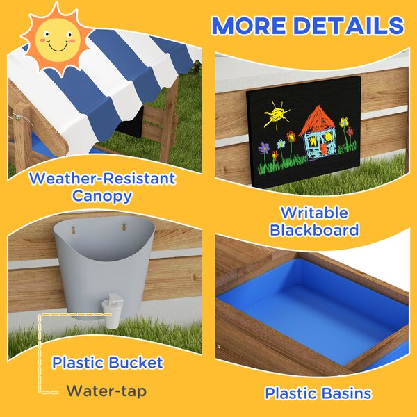 Outsunny Wooden Sandbox with Canopy House Design Brown Aosom UK