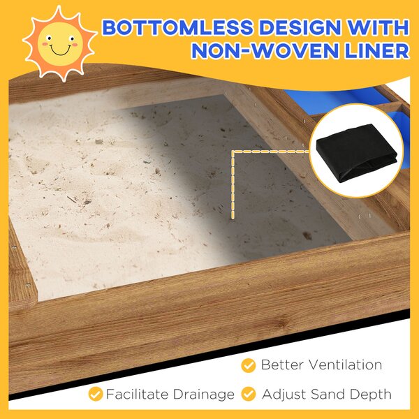 Outsunny Wooden Sandbox with Canopy House Design Brown Aosom UK
