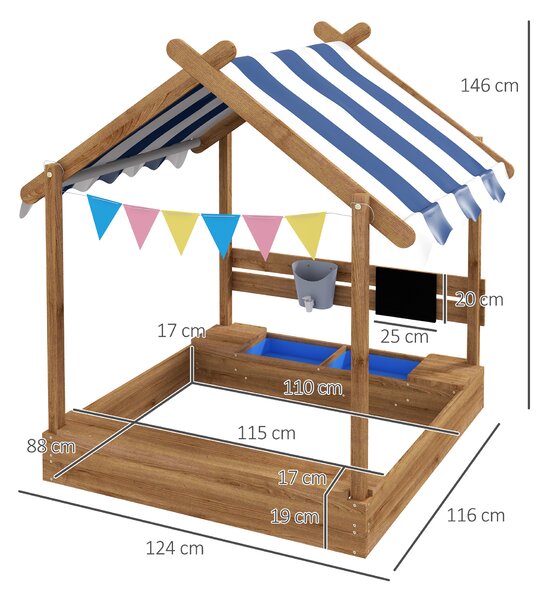 Outsunny Wooden Sandbox with Canopy House Design Brown Aosom UK