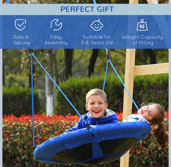 HOMCOM 40 Inch / 100 cm Tree Swing Round Kids Nest Swing Seat for Outdoor Backyard Garden Play Activity Blue