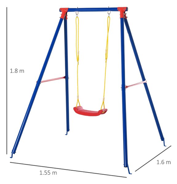 Outsunny Metal Swing Set with Seat Adjustable Rope Heavy Duty A-Frame Stand Backyard Outdoor Playset for Kids Fun 6-12 Years Old Blue