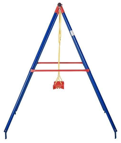 Outsunny Metal Swing Set with Seat Adjustable Rope Heavy Duty A-Frame Stand Backyard Outdoor Playset for Kids Fun 6-12 Years Old Blue