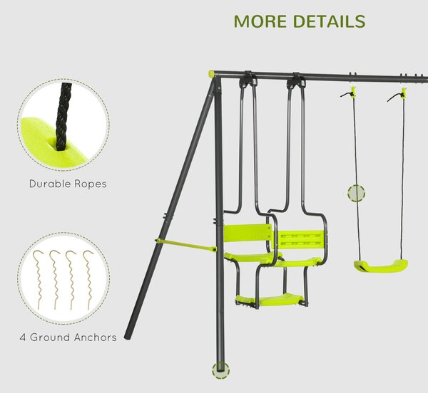 Outsunny Metal Garden Swing Set with Double Swings Glider Swing Seats Green