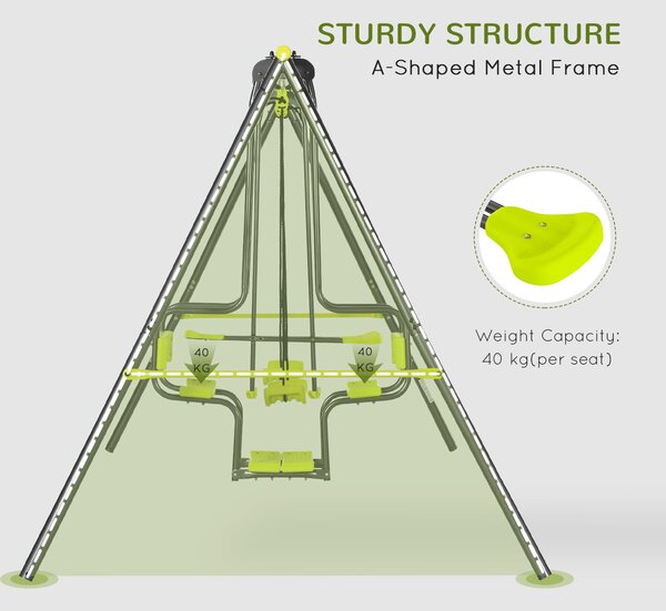Outsunny Metal Garden Swing Set with Double Swings Glider Swing Seats Green