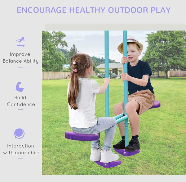 Outsunny Height Adjustable Metal Swing Set with Glider, Two Swing Seats and Adjustable Height, Outdoor Heavy Duty A-Frame